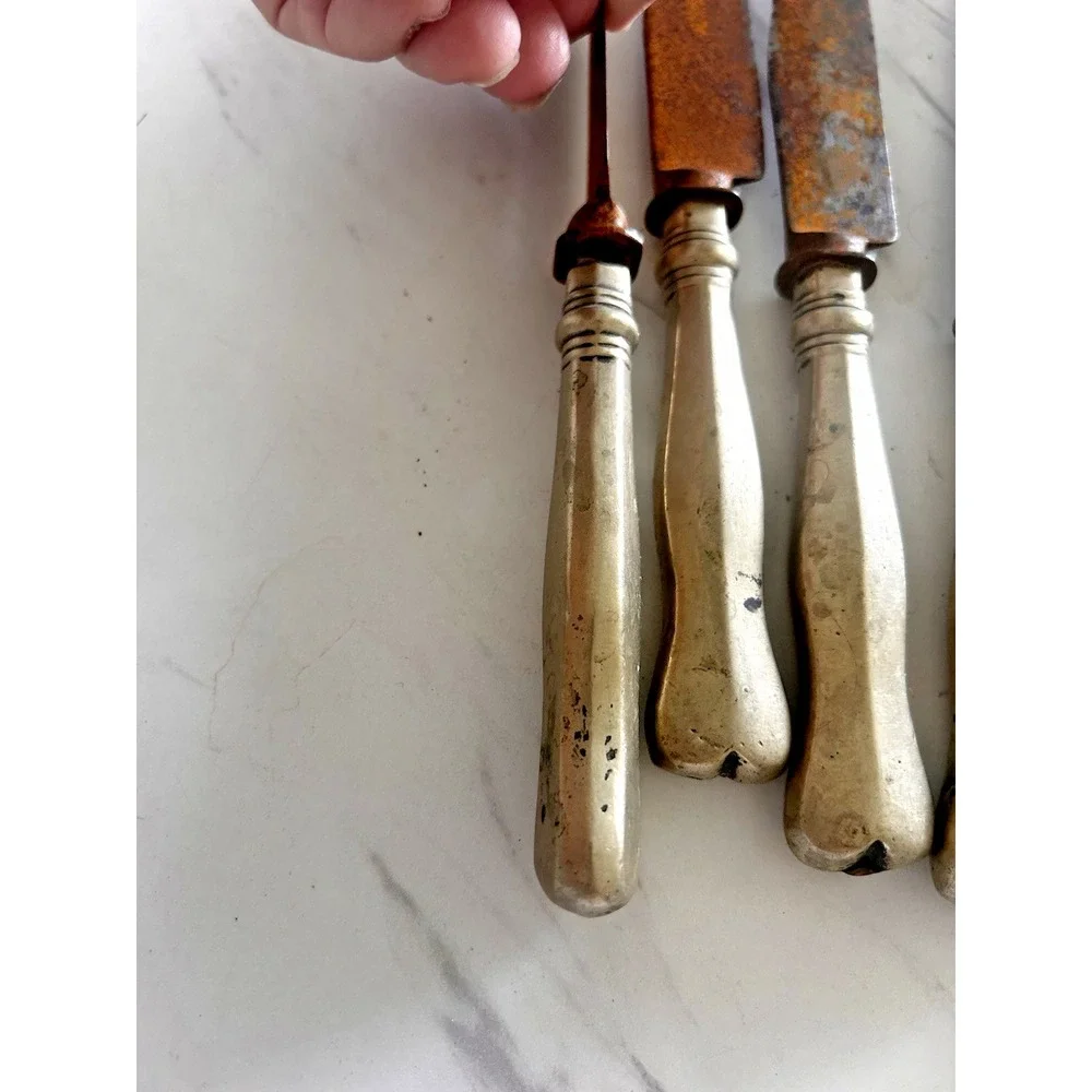 Antique Butter Knives Silver Plate Unique Shaped Handles Marked‎ Set of 5 BxA